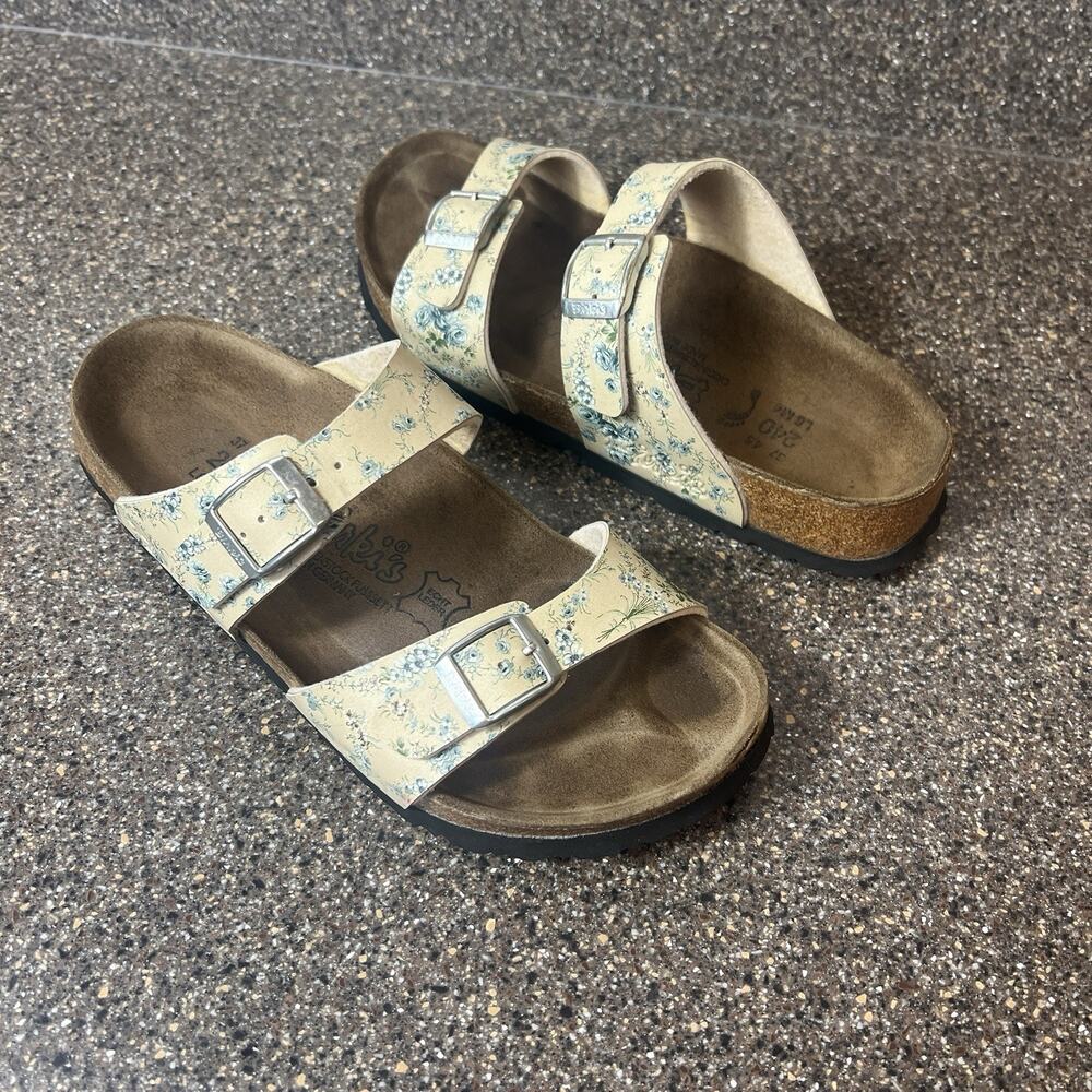 Birki's By Birkenstock Sydney Cream Blue Floral Double Strap Sandals Women's 6 N